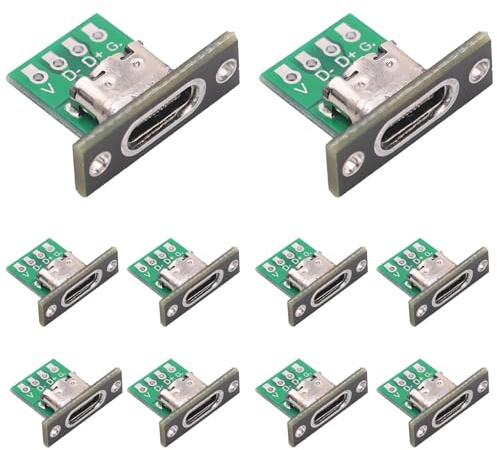 PENGLIN 10PCS USB C Solder Connector with Black PCB Board,USB TYPE C Port Replacement Female Socket Breakout Board Adapter