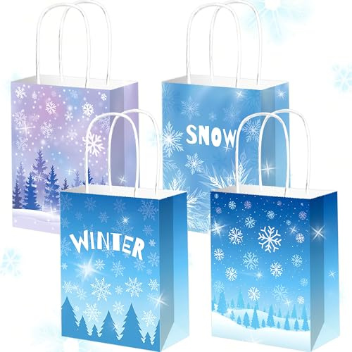Winter Schneeflocke Geschenk Taschen Urlaub Party Gunst Taschen | 12 PCS Winter Schneeflocke Geschenk Taschen Urlaub Party Gunst Taschen Schneeflocke Goodie Bags mit Griffen für Geburtstag