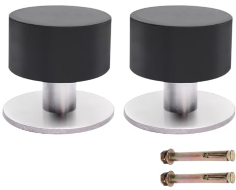2 Pack Self-Adhesive Door Stops, 40mm Stainless Steel Door Stoppers with Rubber Bumper, 2-in-1 Wall or Skirting Mounted Door Stops with Pads and Screws, Noise Dampening Rubber