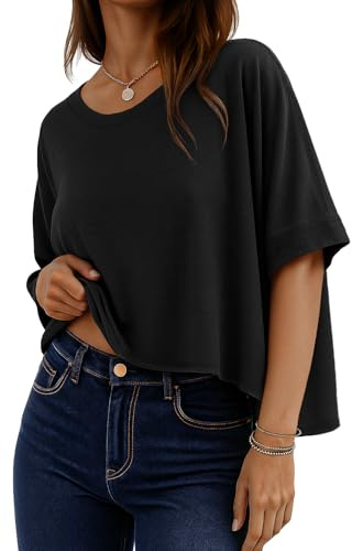 Womens Oversized T Shirts Summer Half Sleeve Crop Tops Basic Loose Tees | soft and lightweight, relaxed loose fit, simple cropped tshirt, baggy outdoor dressy