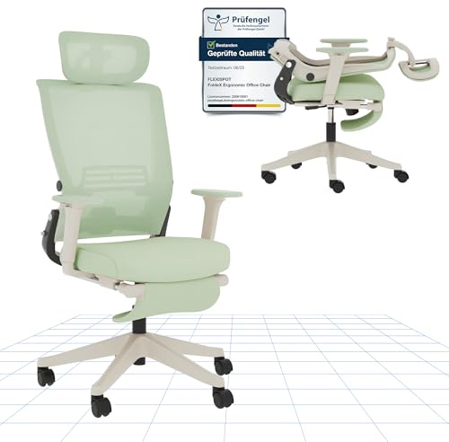 FLEXISPOT Foldex Ergonomic Office Chair, Foldable Backrest Desk Chair with Lumbar Support, Height-Adjustable Armrests, 2D Headrest & Footrest for Home Office – Forest Green