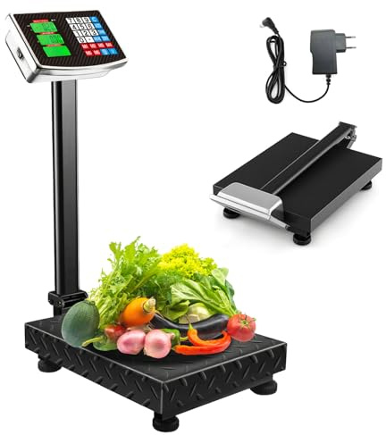 Plattformwaage 300kg, hochpräzise Digitale Industriewaage, mit kg/lb-Umschaltung, Akku/Netzbetrieb, wasserdichtem LED-Display, klappbar für Lager, Versand, Supermarkt