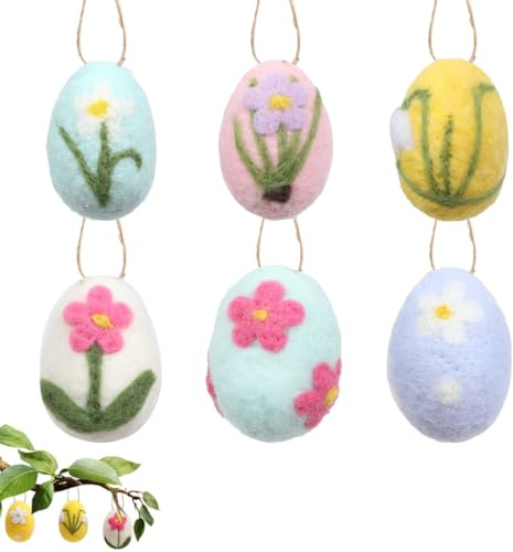 HAGNA 6 Stück Ostereier, Bunte Filzeier Mit Blumenmotiv, Ostereier Deko Zum Aufhängen, Osterdeko Zum Basteln, Osteranhänger Für Osterbaum, Osterzweige, Frühlingsdeko, Ostern Deko UVM (A)