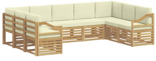 vidaXL Ecksofa Set mit Kissen 9 pcs Weiß und Creme Polyester, Gartenmöbel, modernes Loungeset, strapazierfähiges Sofa im Freien, gemütliche Sitzgelegenheit für Terrasse und Garten