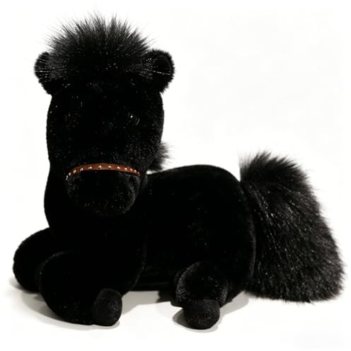 AQCQDQ Plüsch Pferd, Realistisches Kuscheltier Pferd, Weiches Plüschtier, Spielzeug Pferde, Kinder & Erwachsene (30 cm,Schwarz)