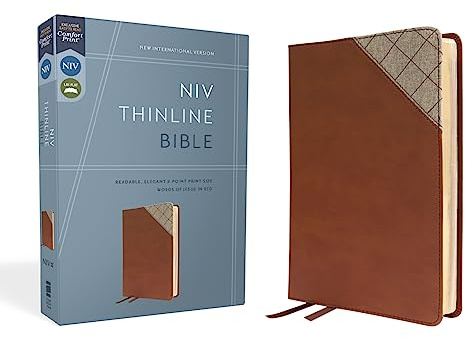 NIV, Thinline Bible, Leathersoft, Brown, Red Letter, Comfort Print