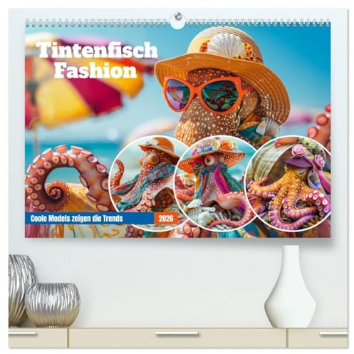 Tintenfisch Fashion. Coole Models zeigen die Trends (hochwertiger Premium Wandkalender 2026 DIN A2 quer), Kunstdruck in Hochglanz: Oktopus und Co im Wasser und am Strand (CALVENDO Tiere)