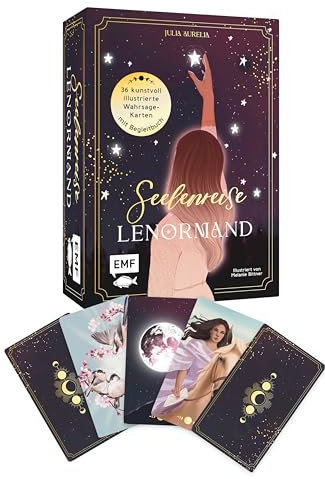 Lenormand-Kartenset: Seelenreise Lenormand: 36 kunstvoll illustrierte Wahrsage-Karten mit Begleitbuch | Edle Box mit Magnetverschluss und Goldfolie