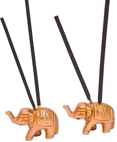 Purpledip Lot de 2 porte-encens ou support Agarbatti sculpté en laiton et en forme d'éléphant (10637)