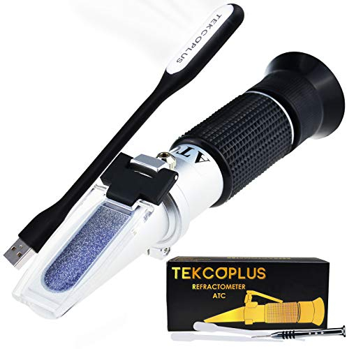 Optik Traubenweinrefraktometer mit ATC, Doppelter Scala 0-25% vol und Alkohol & 0-40% Brix, für die Weinherstellung, Hausbrauen und Winzer inklusive einer LED-Lampe und Pipetten