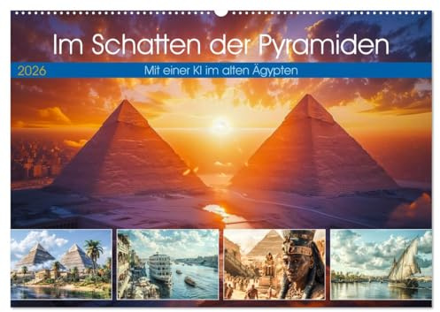 Im Schatten der Pyramiden (Wandkalender 2026 DIN A2 quer), CALVENDO Monatskalender: Lasst uns auf den Flügeln des Horus fliegen, unsere Herzen mit dem ... dem Nil erstrahlen lassen. (CALVENDO Orte)