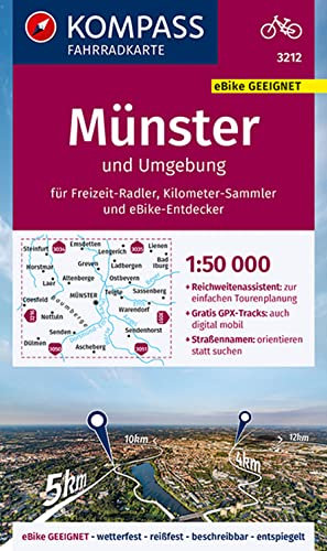KOMPASS Fahrradkarte 3212 Münster und Umgebung 1:50.000: reiß- und wetterfest