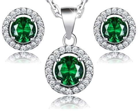Crystalline Azuria Mujer 18ct Chapado en Oro Blanco Redondo Esmeralda simulada Verde Cristales de Zirconia Juego de joyas Collar con Colgante 45 cm Pendientes