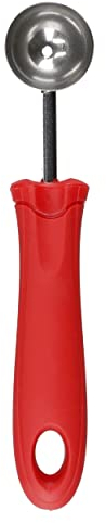 KitchenCraft Melon Baller Fruit Scoop, Soft Grip Easy to Clean Stainless Steel Head Cuts, 17cm (6.7), Red
