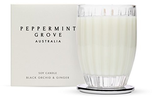 Medium Peppermint Grove Black Orchid and Ginger Candle in Ornamental Custom Glass Jar