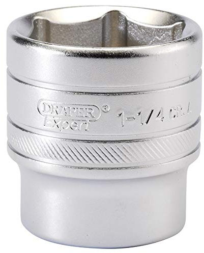 Draper 16639 1/2-Inch Square Drive Micro Satin Chrome Imperial Socket, 1.1/4-Inch Size, Blue
