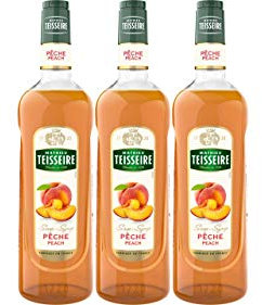 Lot de 3 sirops de Pêche Mathieu Teisseire, Pour Boissons, limonades, boissons gazeuses, thés, cocktails avec ou sans alcool, 3 bouteilles de 1L