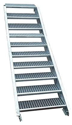 10 Stufen Stahltreppe Breite 80cm Geschosshöhe 150-200cm / Robuste Außentreppe/Wangentreppe/Stabile Industrietreppe für den Außenbereich/Inklusive Zubehör