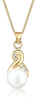 Elli Halskette Damen Infinity Perle mit Kristalle in 925 Sterling Silber vergoldet