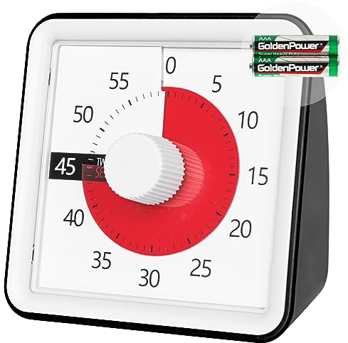 Visual 60 Minute Countdown Timer - Silent Movement, Loud Alarm for Kids, Classroom, Exam & Kitchen Use