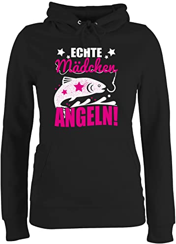 Pullover Damen Hoodie Frauen - Hobby Outfit - Echte Mädchen Angeln Fisch - XL - Schwarz - angelbekleidung angelpullover Angler hoddys Fishing+Hoodie Angel Hoddies Fischerei Hoody fischen