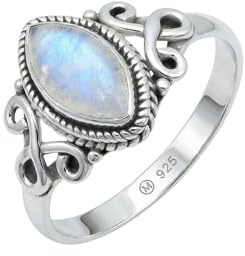 mantraroma 925 Sterling Silber Mondstein Ring Damen – ellipsenförmiger Cabochon Edelstein Ring, Statement Vintage Schmuck