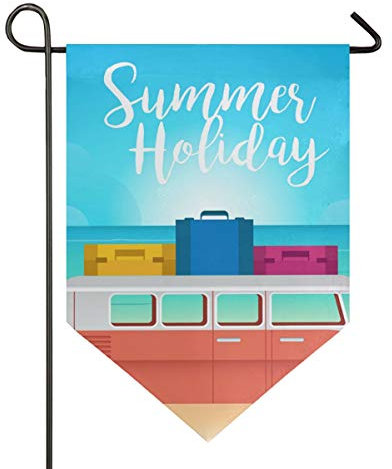 FANTAZIO Fantasio VW-Bus und Strand, Gartenflaggen, hochwertig, für Hof, Urlaub und Saisonal, dekorative Flaggen – doppelseitig, Polyester, 1, 28x40in