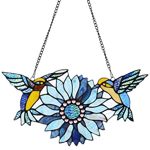 Capulina Sonnenblumen-Kolibri-Geschenke, Buntglas-Fensterbehang, Sonnenfänger, Tiffany-Kunststil, Handwerk, Blumen, Vögel, Liebhaber, Geschenke für Zuhause, Fensterdekoration