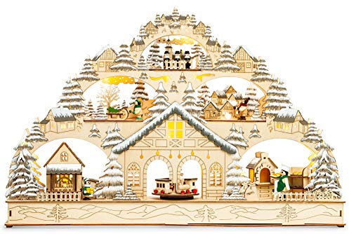 SIKORA LB44 Traumhafter XL LED Holz Schwibbogen WINTERSZENEN mit Motor incl. Trafo