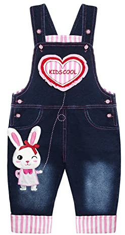 KIDSCOOL SPACE Salopette di Jeans Lavorata a Maglia Morbida in Cotone 3D per BambiniBlu,12-18 Mesi