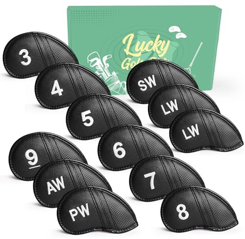 Amy Sport Golf Iron Head Covers Value 12 Pcs Set Thick Synthetic Leather, Protection Weatherproof Club Headcover Fit Universal Main Iron Wedge Golf Clubs for Men Women (Dark)