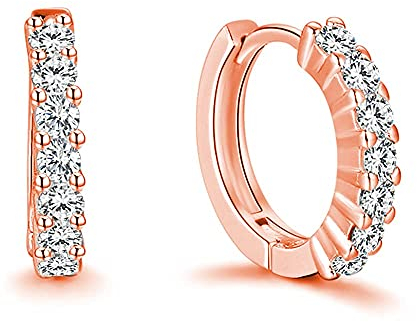 Funkelnde Creolen Ohrringe aus 925 Sterling Silber mit Steinen für Damen I Kreolen Geriffelt klein mit Zirkonia Steine I Schmuck in hochwertiger Juweliersqualität (Rosegold)