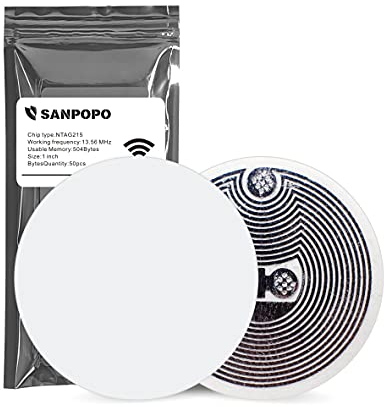 50pcs NFC Tags and Stickers - NTAG215 Programmable RFID Tags Compatible With 504 Bytes Memory - For All NFC Enabled Phones and Devices