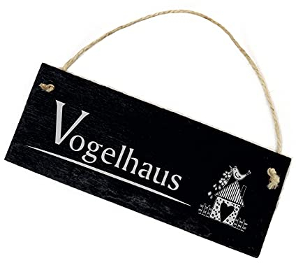 Schild Schiefertafel graviert - Vogelhaus - Schiefer Dekoschild Gartenschild 22x8cm | Dekolando Home Accessoires