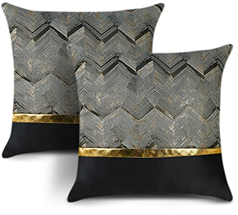 JOTOM Dekorative Kissenbezug Gold Heißpräge Dekokissen Sofakissen Kissenhülle 2er Moderne Weiche Edel Zierkissenbezug für Couch Bett Sofa Stuhl Outdoor Home Decor (Schwarz, 40x40cm)