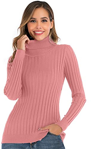 Enjoyoself Damen Strickpullover Gerippter Rollkragenpullover Feinstrick Elegant Langarm Strickpulli Stretch Warmer Winter Rolli