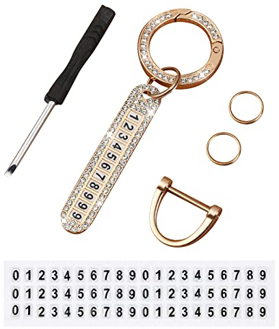 Asudaro Crystal Car Keychain for Women Bling Car Key Zinc alloy keychain Key Chains Women for Car Keys Anti-lost car keychain pendant with anti-lost phone number plate for Women Girls