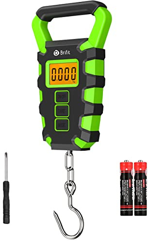 Ankilo Newest Digital Fishing ScaleRuler, 15g/50kg Electronic Digital Luggage Scale, 110lb Max Fishing Postal Hanging Hook ScaleMeasuring Tape, Backlit LCD Display (Batteries Included), Green