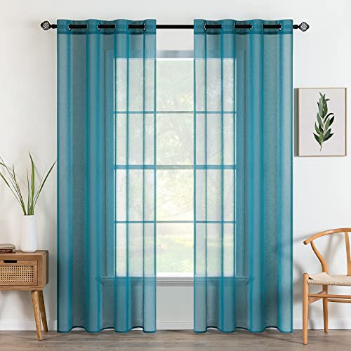 MIULEE Voile mit Ösen Vorhang Gardine Sheer Transparente aus Voile Polyester Ösenschal Transparent Wohnzimmer Luftig Dekoschal für Schlafzimmer 2er Set 140 X 225 cm (B x H), Grommet Top Blau
