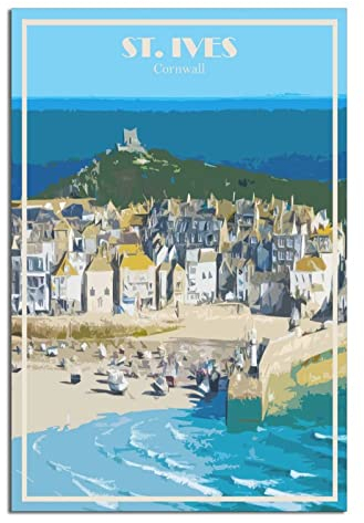St Ives Cornwall Vintage Reiseposter Strand Dekorative Poster Modern Schlafzimmer Leinwand Kunst Poster Bild Gemälde Poster Wanddeko Kunst Geschenk