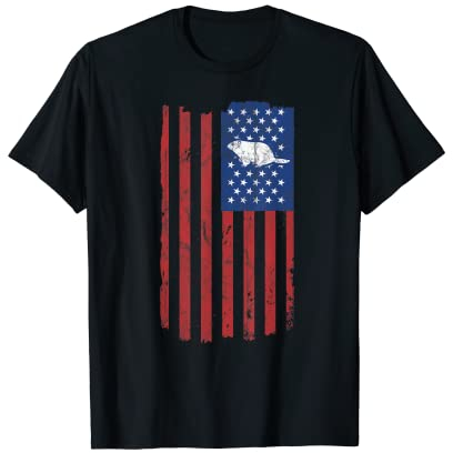 Groundhog Day Vintage amerikanische Flagge Retro Wood Chuck T-Shirt