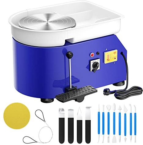 VAYOTOY Tornio per Ceramica, 25CM Macchina da Tornio per Argilla che Forma la Macchina 350W Strumento Elettrico di Argilla fai da te con Pedale e Bacino Staccabile