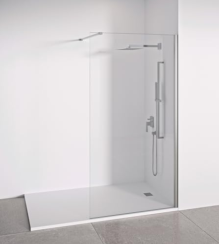 Paroi de douche fixe pour espace ouvert - Transparent – Verre trempé de 8 mm anticalcaire inclus – Profilés Argent brillant - Largeur 110 cm - Hauteur 195 cm