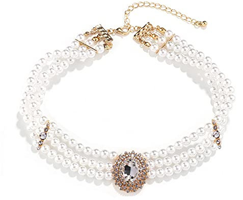 BSLVWG Wedding suite Pearl choker collier 4 rangées choker Simulation Pearl plaqué rhodium élégant charme collier féminin multicouche choker Chain round (02)