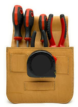 Borsello Porta Attrezzi in cuoio vegetale naturale - Porta Utensili da lavoro resistente - Borsa Ideale per Artigiano o Elettricista - Vera pelle - Made in Italy