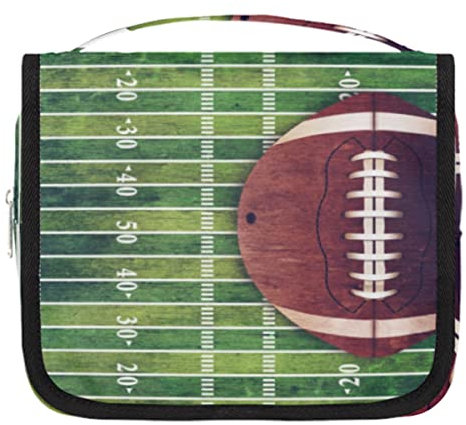 American Football H?ngende Kulturbeutel Fu?ballfeld und Ball Reise Make-up Kosmetiktasche H?ngende Kulturbeutel Organizer Tasche mit Haken f¨¹r Frauen Herren M?dchen Jungen, mehrfarbig