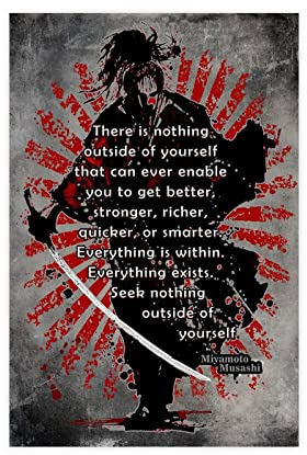 MJKO Japan Miyamoto Musashi Samurai inspirierende Zitate Leinwand Poster Wandkunst Dekor Druck Bild Gemälde für Wohnzimmer Schlafzimmer Dekoration Rahmen Stil 30 x 45 cm