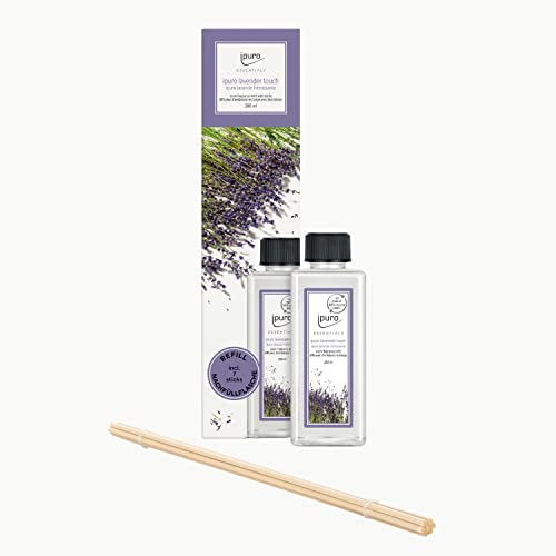 ipuro lavender touch - preiswerter Raumduft Nachfüller mit besinnlichem Lavendel - Duftöl Refill mit Duftstäbchen - Raumduft Diffuser Nachfüllflasche 200ml - Raumduft Nachfüllflasche inkl Duft-Sticks