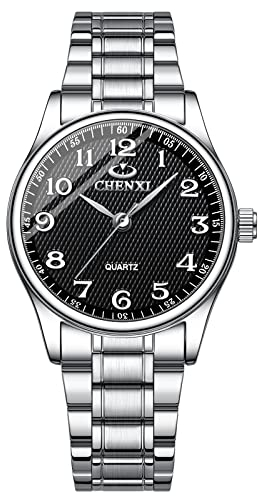JewelryWe Damen Uhren Analog Quarz 30M Wasserdicht Armbanduhr Klassisch Römische Ziffern Edelstahl Armband Partner Freundschaft Uhr mit Leuchtend Zeiger und Uhrenwerkzeug Schwarz