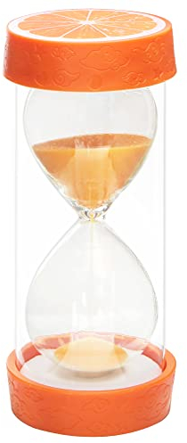 Fruit sablier Sable minuterie, sécurité coloré Transparent mesures décoration de Bureau Maison avec Couvercle de Protection Base Cuisine Compte à rebours Noël Cadeau d'anniversaire(Orange, 10 Min)